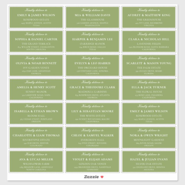 Classic Ivory Green Wedding Guest Address Labels (Sheet)