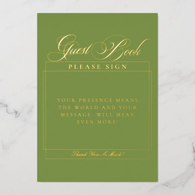 Classic Ivory Green Wedding Guest Book Sign (Front)