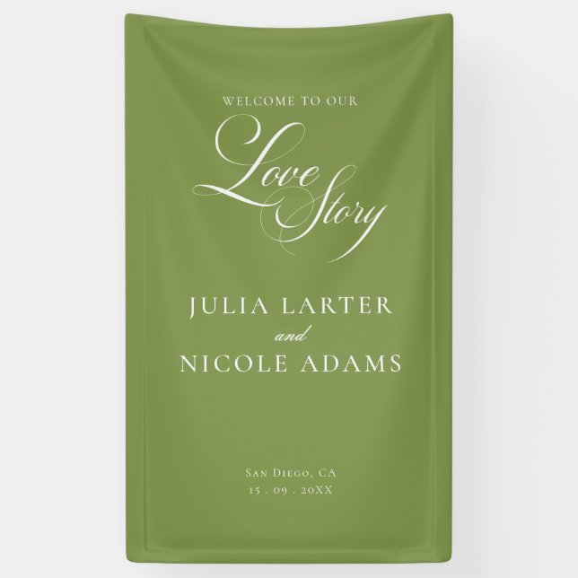 Classic Ivory Green Welcome Wedding Banner Sign (Vertical)