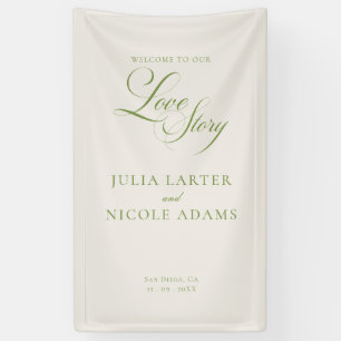 Classic Ivory Green Welcome Wedding Banner Sign