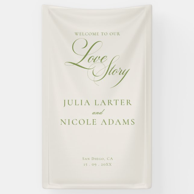 Classic Ivory Green Welcome Wedding Banner Sign (Vertical)