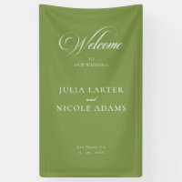 Classic Ivory Green Welcome Wedding Banner Sign