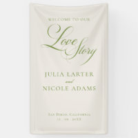 Classic Ivory Green Welcome Wedding Banner Sign
