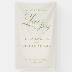 Classic Ivory Green Welcome Wedding Banner Sign
