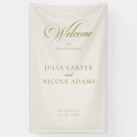 Classic Ivory Green Welcome Wedding Banner Sign