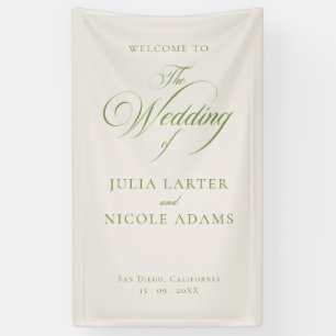 Classic Ivory Green Welcome Wedding Banner Sign