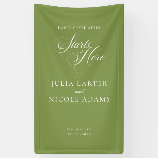 Classic Ivory Green Welcome Wedding Banner Sign (Vertical)