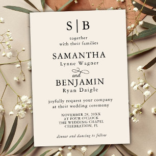 Classic Ivory Monogram Initials Wedding Invitation