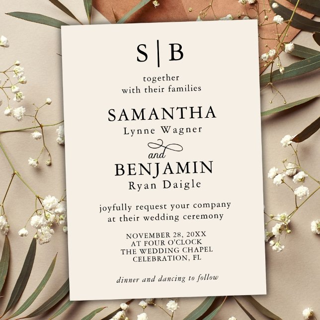 Classic Ivory Monogram Initials Wedding Invitation (Creator Uploaded)