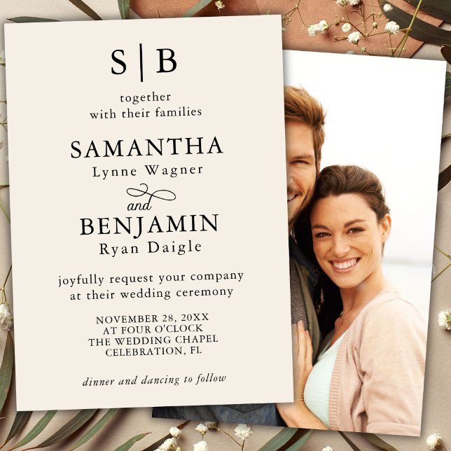 Classic Ivory Monogram Photo Wedding Invitation (Creator Uploaded)