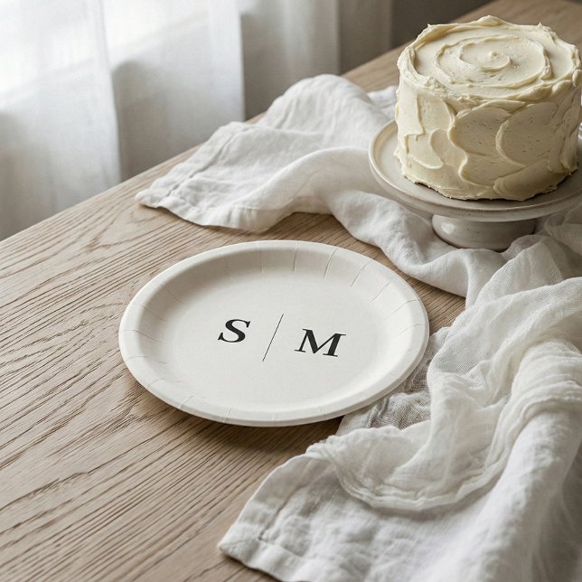 Classic Ivory Monogram Wedding Paper Plate (Creator Uploaded)