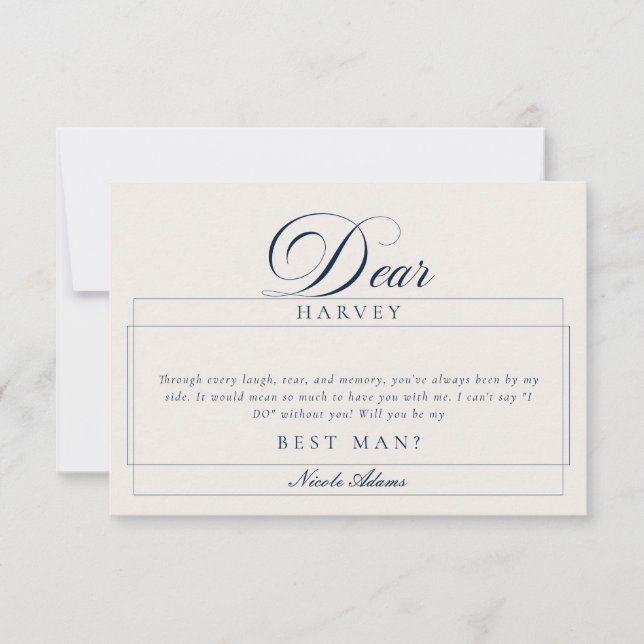 Classic Ivory Navy Blue Best Man Proposal Cards (Front)