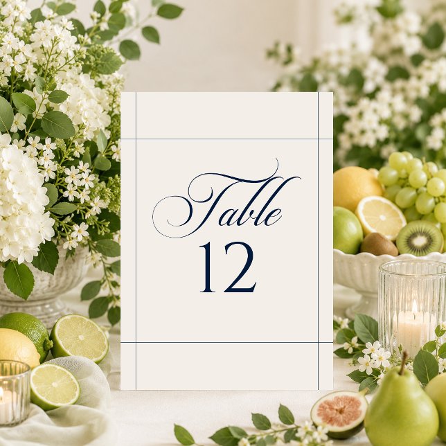Classic Ivory Navy Blue Calligraphy Table Number (Creator Uploaded)
