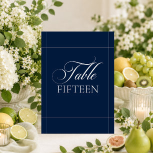 Classic Ivory Navy Blue Calligraphy Table Number