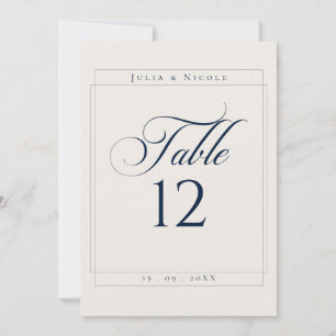 Classic Ivory Navy Blue Calligraphy Table Number