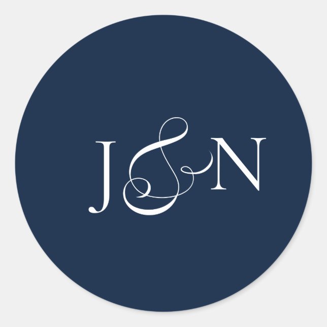 Classic Ivory Navy Blue Calligraphy Wedding Round Sticker (Front)