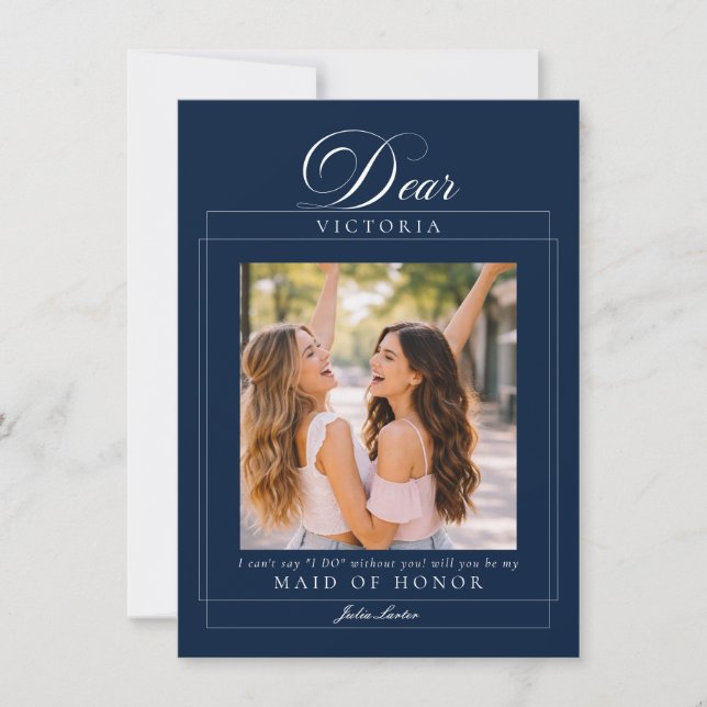 Classic Ivory Navy Blue Maid of Honour Proposal Invitation (Front)