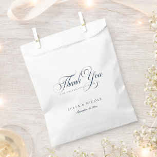Classic Ivory Navy Blue Script Calligraphy Wedding Favour Bags