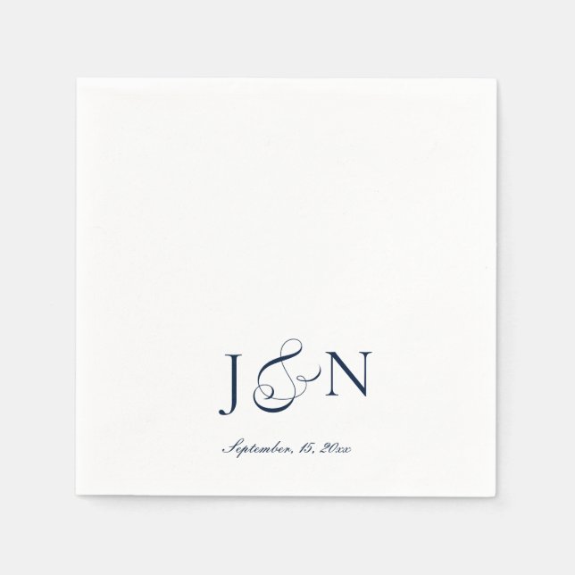 Classic Ivory Navy Blue Script Calligraphy Wedding Napkin (Front)