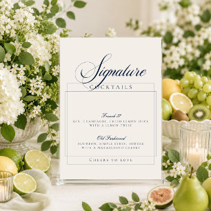 Classic Ivory Navy Blue Signature Cocktails Sign Invitation