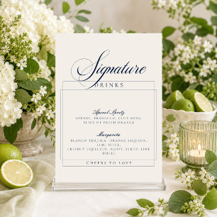 Classic Ivory Navy Blue Signature Drinks Sign Invitation