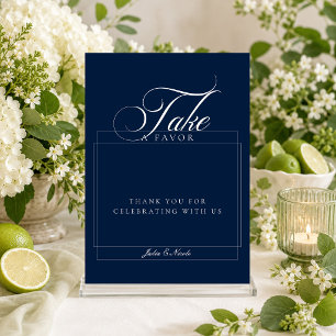 Classic Ivory Navy Blue Take A favour Wedding Sign Invitation