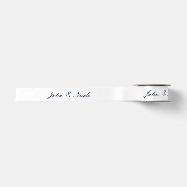 Classic Ivory Navy Blue Wedding Custom Name Satin Ribbon (Front)
