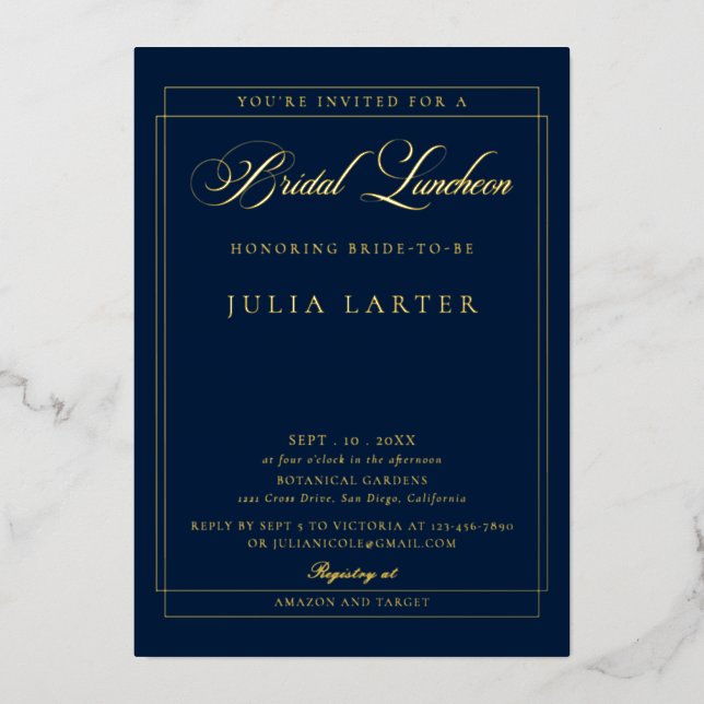 Classic Ivory Navy Calligraphy Bridal Luncheon (Front)