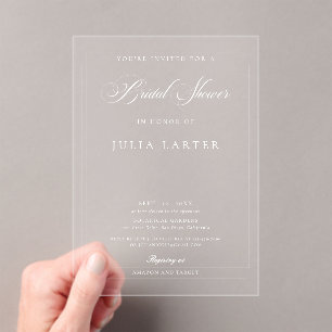 Classic Ivory Off White Calligraphy Bridal Shower Acrylic Invitations