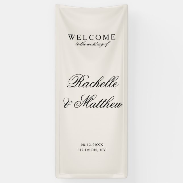 Classic Ivory Old Money Wedding Welcome Banner (Vertical)