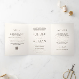 Classic Ivory QR Code Elegant Wedding Tri-Fold Invitation