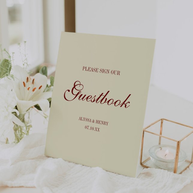 Classic Ivory Script "Sign Our Guestbook" Wedding Pedestal Sign (Creator Uploaded)