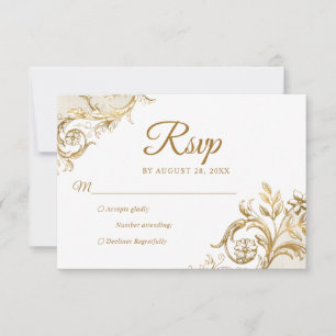 Classic Ivory White Gold Quinceanera RSVP Card