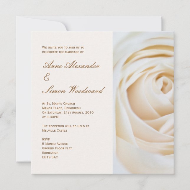 Classic Ivory White Rose Wedding Invitiation Invitation (Front)