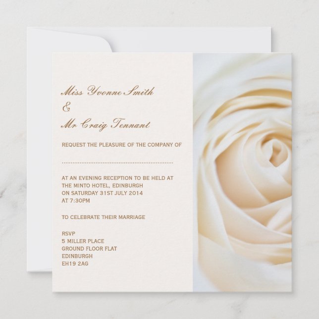 Classic Ivory White Wedding Evening Reception Invitation (Front)