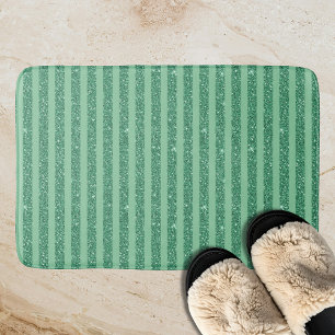 Classic Jade Green Glitter Style Vertical Stripes Bath Mat