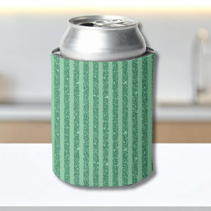 Classic Jade Green Glitter Style Vertical Stripes Can Cooler