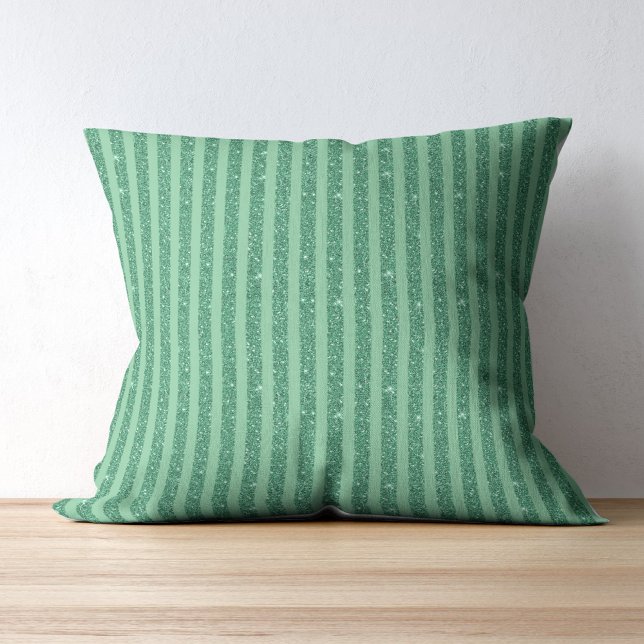 Classic Jade Green Glitter Style Vertical Stripes Cushion (Creator Uploaded)