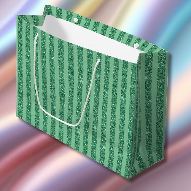 Classic Jade Green Glitter Style Vertical Stripes Large Gift Bag (Creator Uploaded)