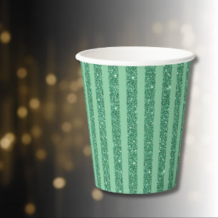 Classic Jade Green Glitter Style Vertical Stripes Paper Cups
