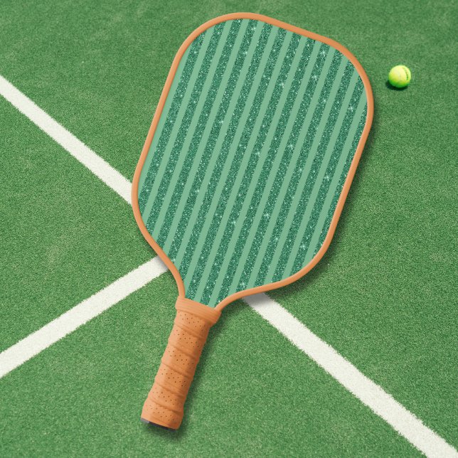 Classic Jade Green Glitter Style Vertical Stripes Pickleball Paddle (Creator Uploaded)
