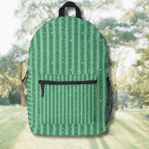 Classic Jade Green Glitter Style Vertical Stripes Printed Backpack