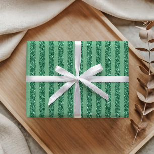 Classic Jade Green Glitter Style Vertical Stripes Wrapping Paper