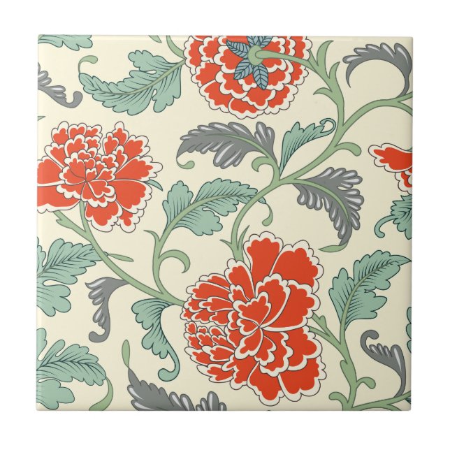 Classic japanese flowers Rustic red Vintage Tile (Front)