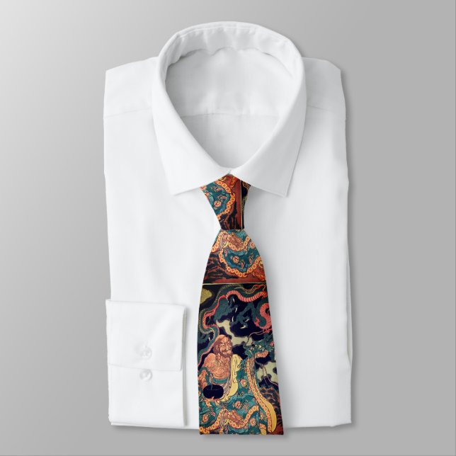 Classic Japanese Legendary Warrior Dragon Art Tie (Tied)