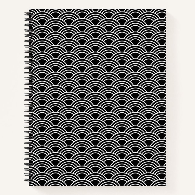 Classic Japanese Seigaiha Wave Pattern Monochrome Notebook (Front)