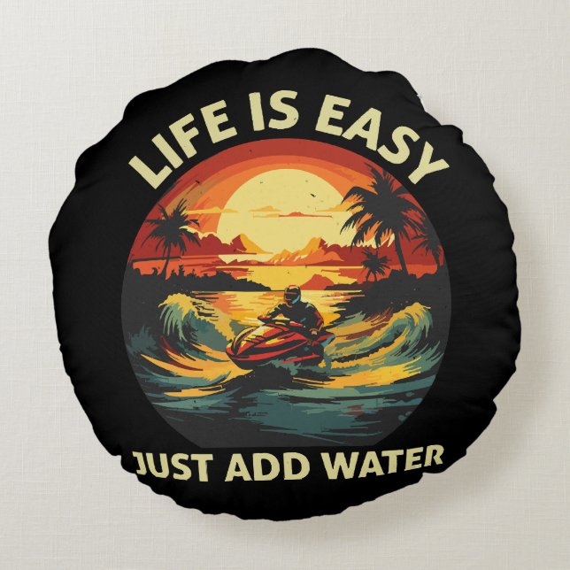 Classic Jet Ski skier Round Cushion (Back)