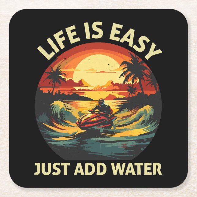 Classic Jet Ski skier Square Paper Coaster (Front)