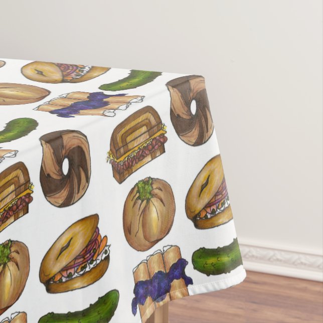 Classic Jewish Deli Foods Bagel Lox Knish Blintz Tablecloth (In Situ)