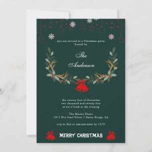 Classic Jingle Bell Floral Holiday Christmas Party Card